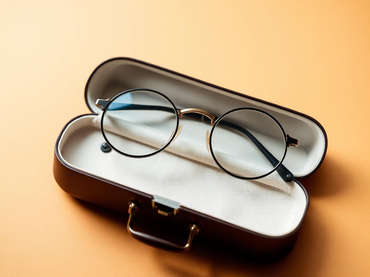 Occhiali eleganti in una custodia, simbolo della cura artigianale di Ottica Scolari